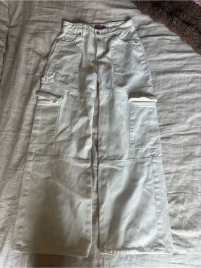 Edikted White Wide Leg Flare Cargo Jeans